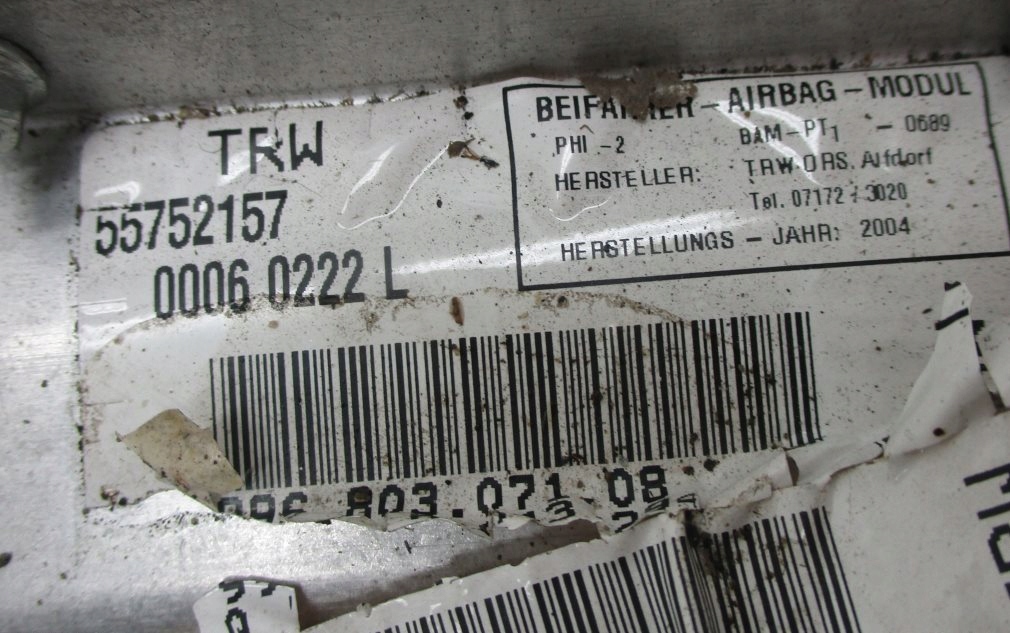 фото №6, Подушка подушка безопасности пассажира porsche оригинальный номер 99680307108