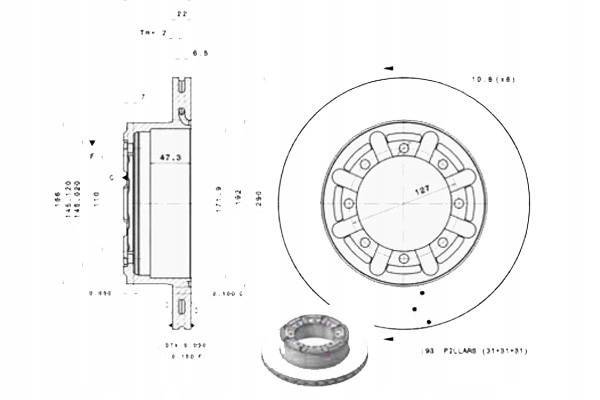 фото №1, Диск тормозной. nissan cabstar e 98-06 ty