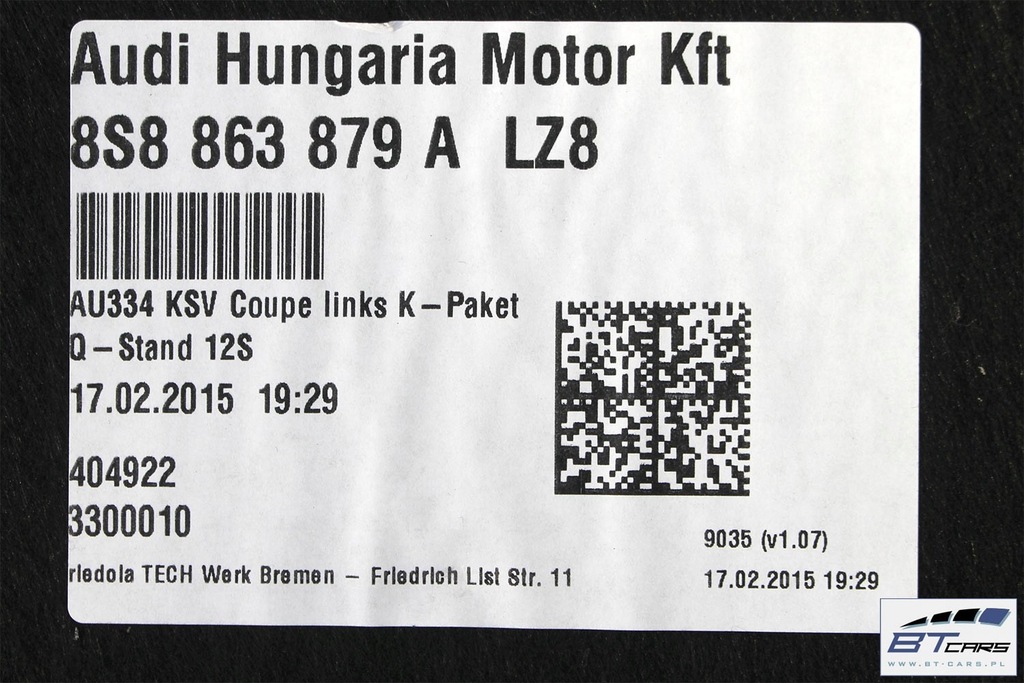 фото №14, Audi tt обшивка pas килимок багажника оббивка 8s8863879a 8s886880 8s8861529