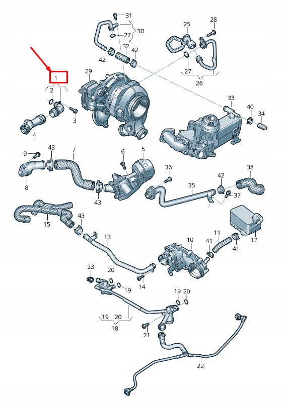 фото №1, Audi q5 fy передня частина двигун охолоджуюча рідина адаптер 059121071dq original