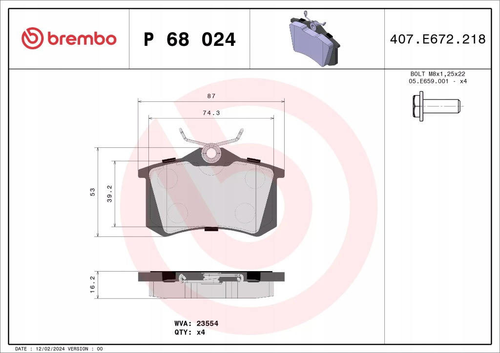 P68024/bre тормозные колодки тормозной. renault megane 02- задняя brembo Цена