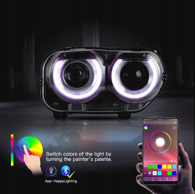 фото №6, Dodge challenger 2015-23 лампа лампы левая +правая перед europa led vland rgb