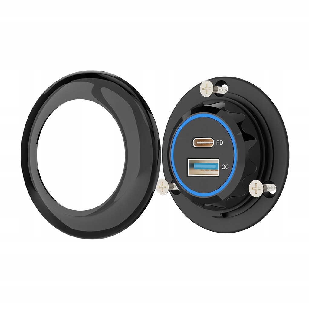 фото №11, Зарядний пристрій панель круглий usb qc3.0 + pd usb c швидкі заряджання 48w 12v 24v