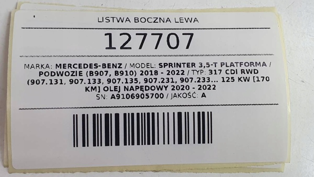 Купить Молдинг боковое  левая sprinter w907 w910 оригинал комплект a9106905700