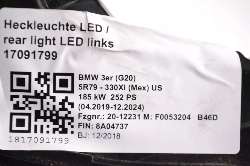 фото №9, Bmw 3 g20 g21 2019 ліва сторона лампи задній кришки багажника