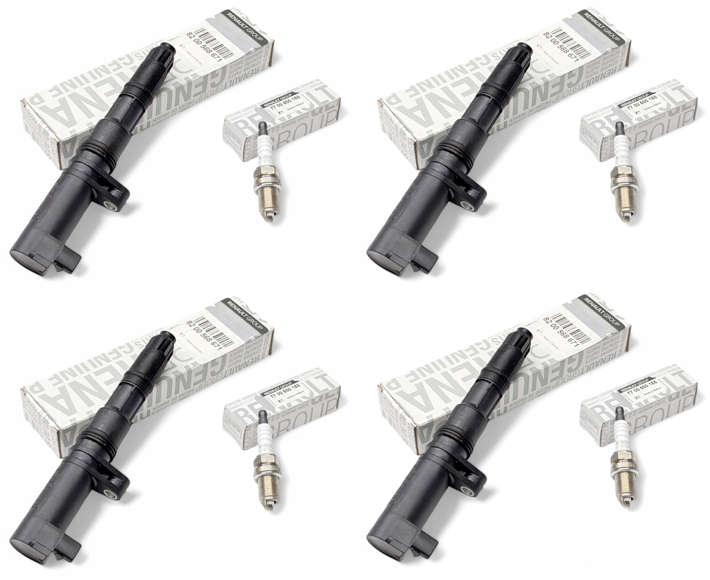 фото №1, 4 nowe котушки запалювання renault clio laguna duster sandero logan + свічки запалювання