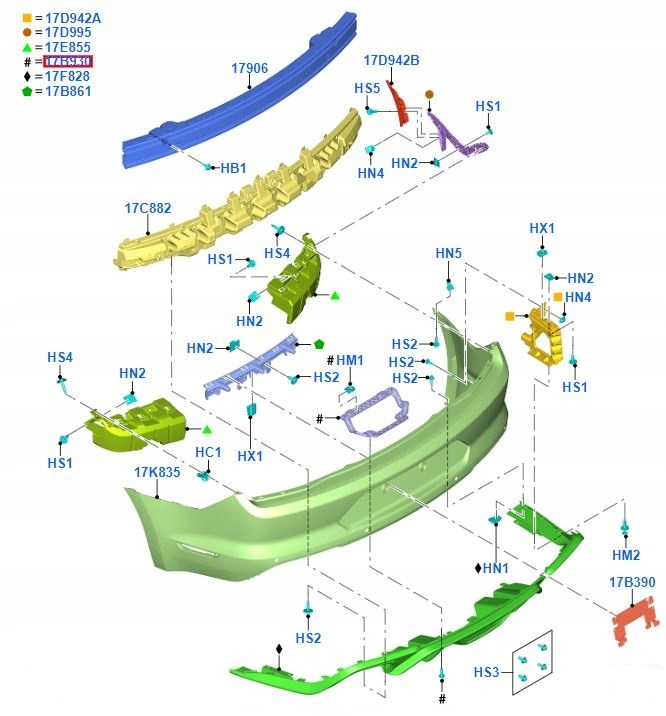 Кронштейн средний бампера задняя mustang 17- Цена
