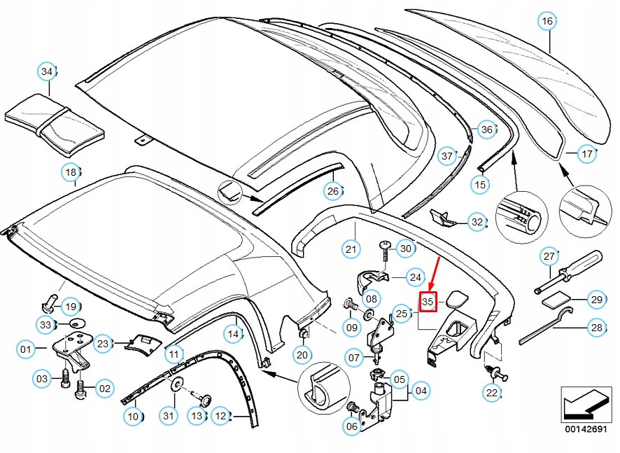 фото №10, Bmw z3 e36 тверда захист замка дах ліва заглушка блокуюча 54218411333