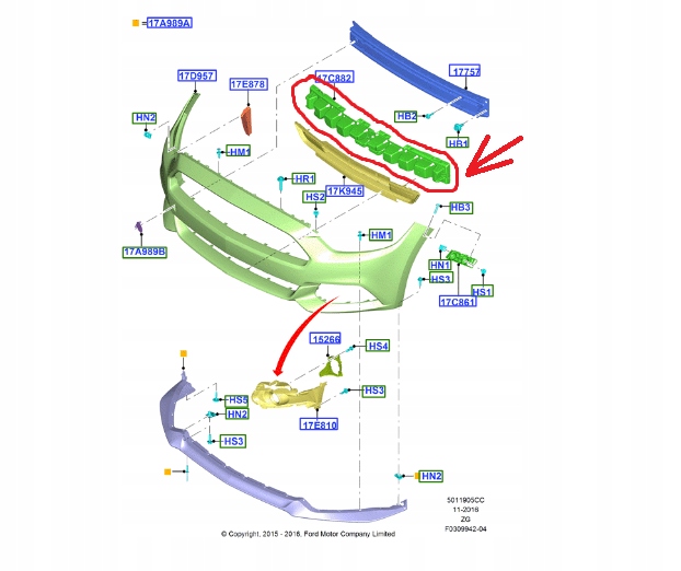 Абсорбер бампера передній ford mustang 2015-17 Зі Шроту