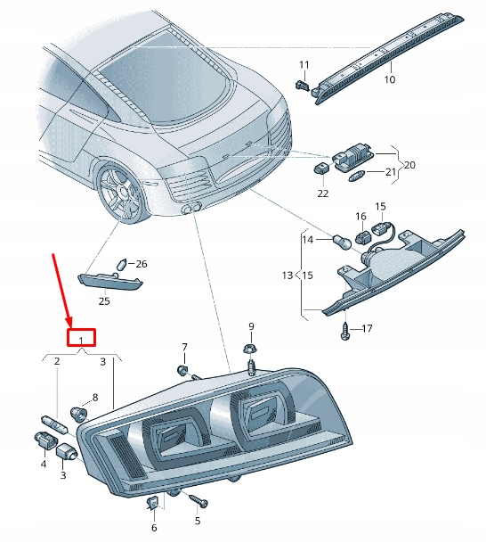 фото №2, Audi r8 spyder 42 rear left задний фонарь 420945095h