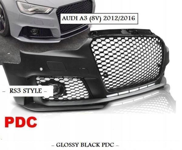 фото №1, Бампер передний do audi a3 12-16 rs3 style глянцевый black pdc