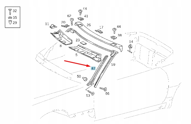 Mercedes-benz sl r129 молдинг бічна скло передньої лівий a1296900139 Зі Шроту