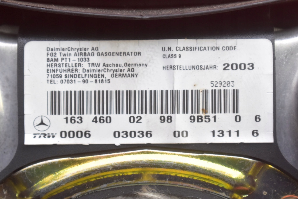 Подушка безопасности подушка воздушная водителя 1634600298 mercedes ml w163 рестайлинг  01-05 с Разборки