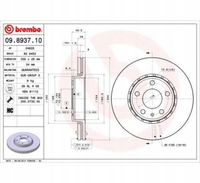 фото №1, Brembo диск гальмівна 305.5x28 v 5-otw