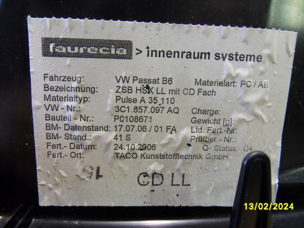 фото №10, Бардачок пассажира чейнджер vw passat b6 3c1857101