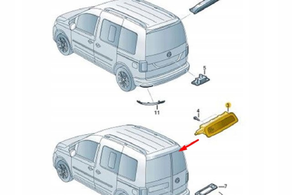 фото №7, Vw caddy mk3 2k задні світло стоп-сигнал багажника nowe оригінальні 2k0945087g