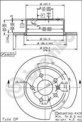 фото №1, Диск тормозной. mercedes w123 76-85 задняя