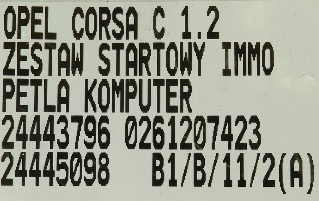 фото №8, Набор стартовый бортовой компьютер двигателя иммобилайзер opel corsa c 1.2 24443796 0261207423