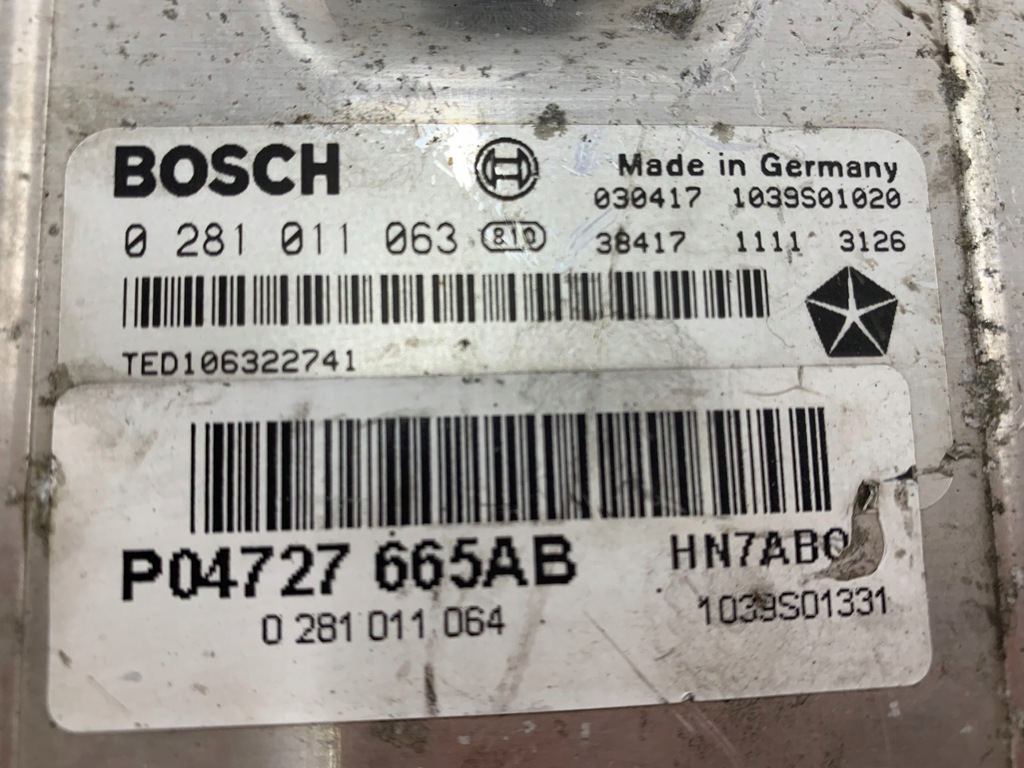 фото №4, Блок управления двигателя p04727665ab 0281011063 chrysler voyager iv 2.5 crd