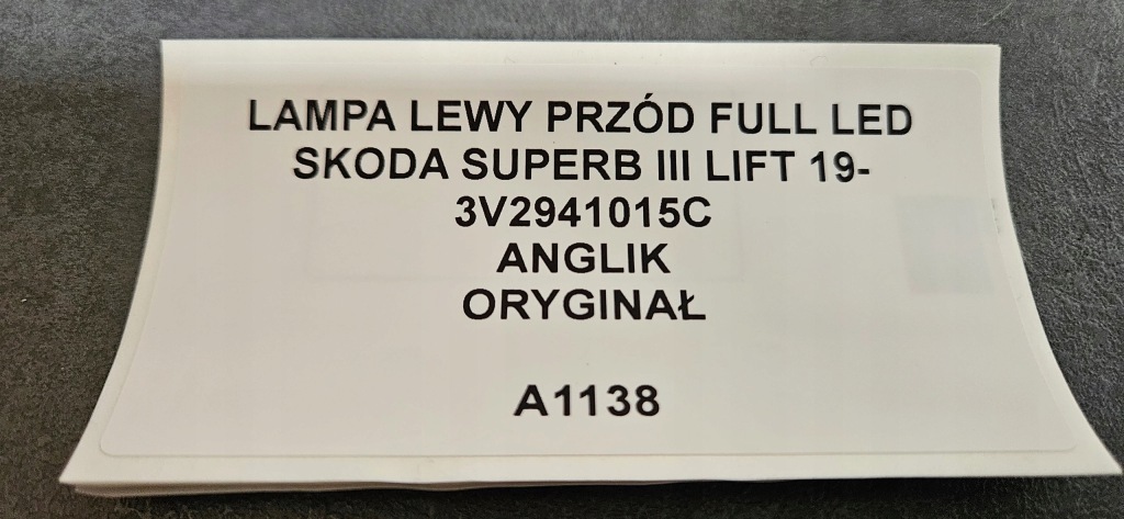 Фара левый перед full led skoda superb 3 рестайлинг  19- англичанин  3v2941015c Цена