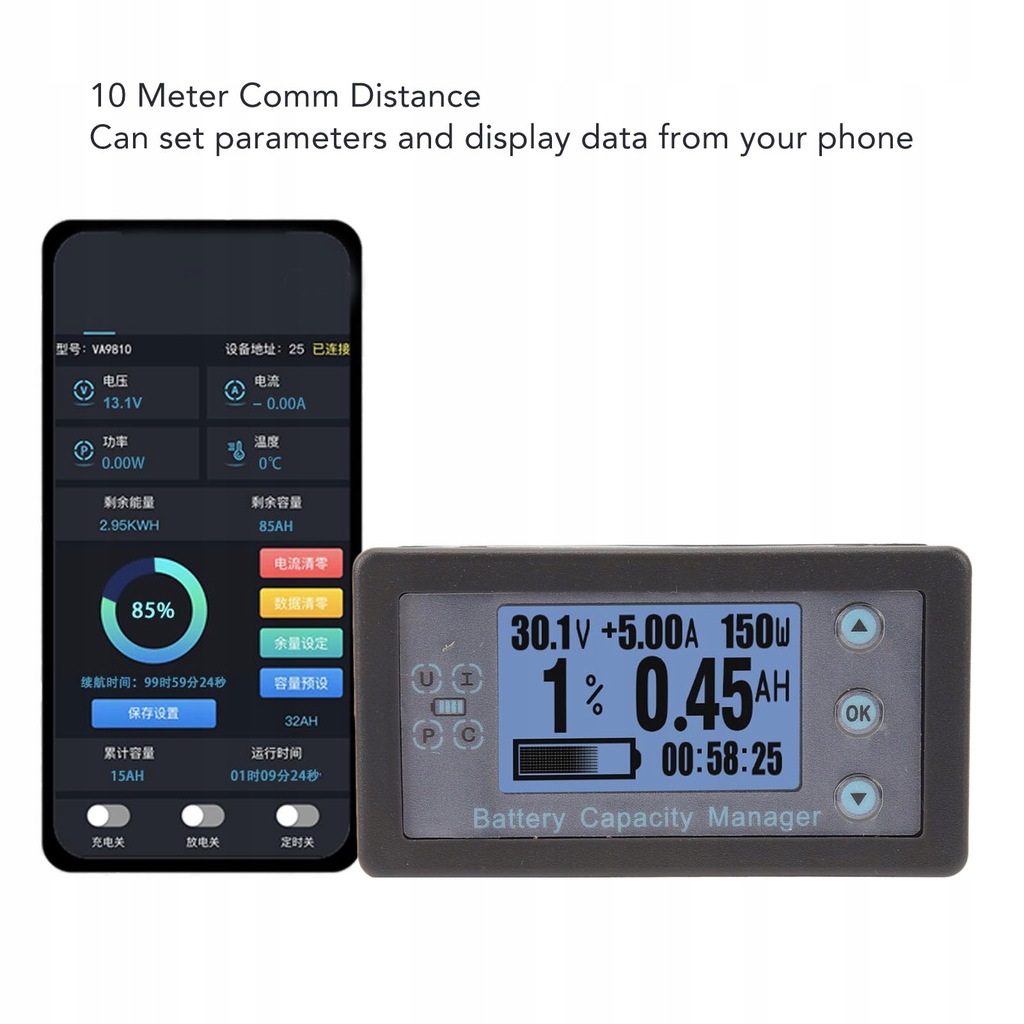 фото №13, Монітор акумулятора bluetooth з napięciem bocznikowym, pojemność струму, вимірювач