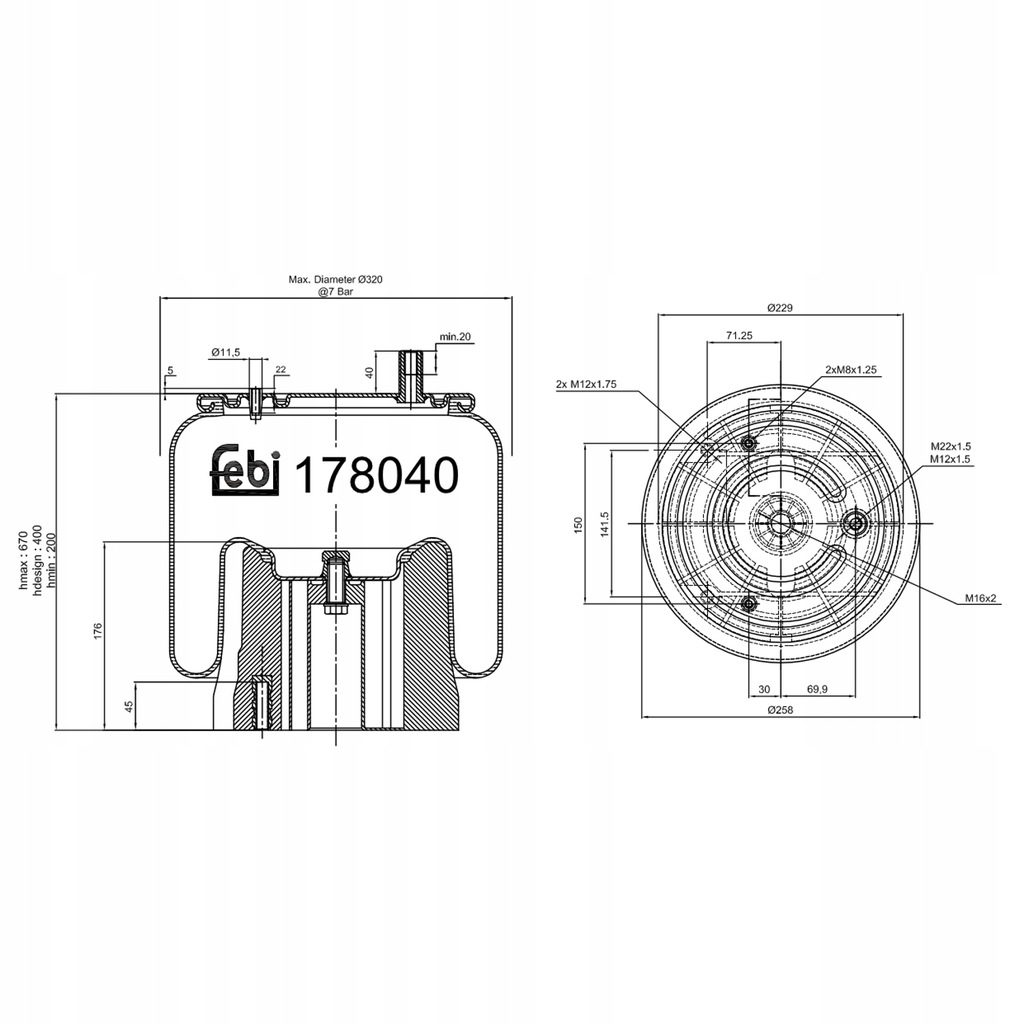 фото №1, Пневмоподушка підвіска пневматичний febi 178040