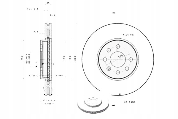 фото №1, Brembo гальмівні диски гальмівні 2szt opel combo tour 1.6 c
