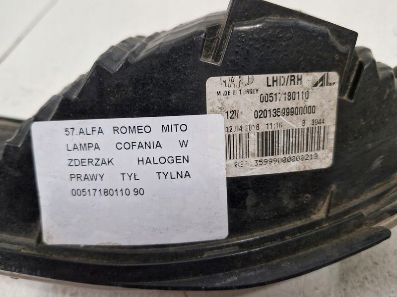 фото №8, Alfa romeo mito лампа заднего вида свет w бампер противотуманная фара правый задняя