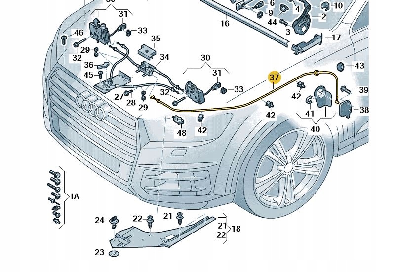 фото №1, Тягa замка трос відкривання капот засувка передньої audi q7 оригінал aso
