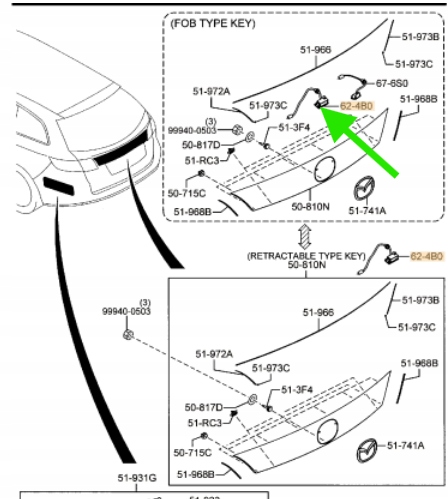 фото №1, Кнопка кришки багажника mazda 6 gh kombi 2007- оригінальний номер gs2a-62-4b0b