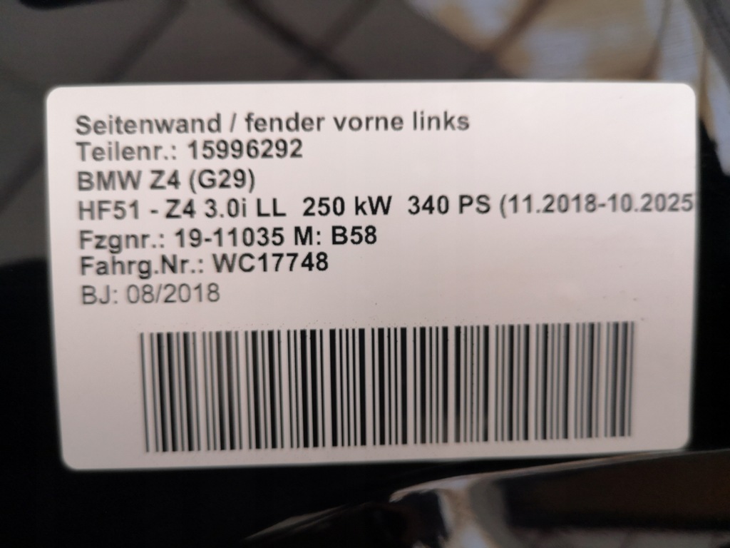 фото №7, Крыло правый левый перед bmw z4 g29 c37 frozen