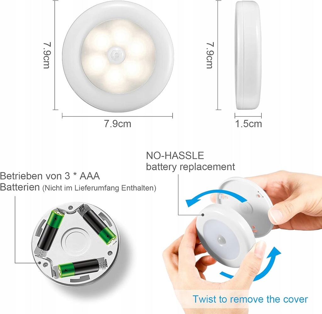 фото №7, Датчик движения led лампа nocna аккумулятор автоматический włączanie i wyłączanie