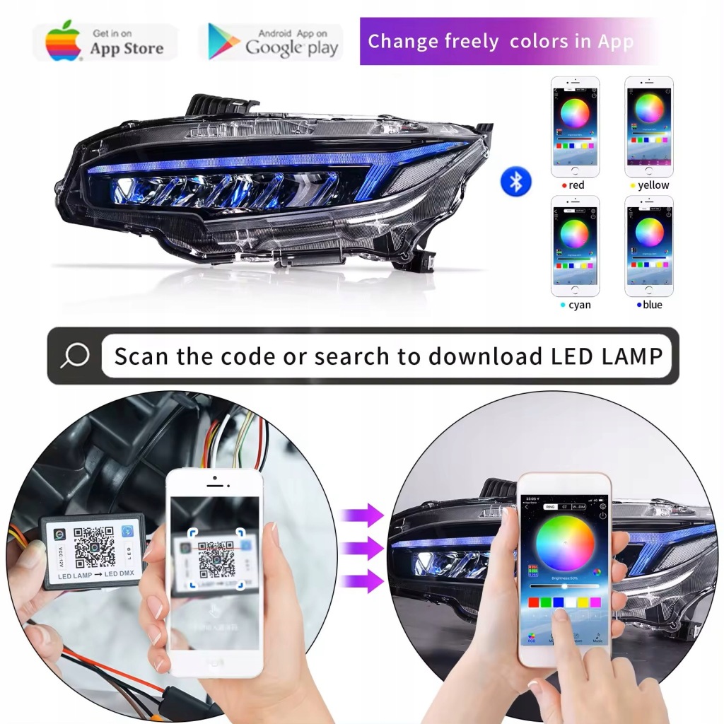 фото №8, Модуль фара led rgb do honda civic sedan хетчбек type r 2016-2021