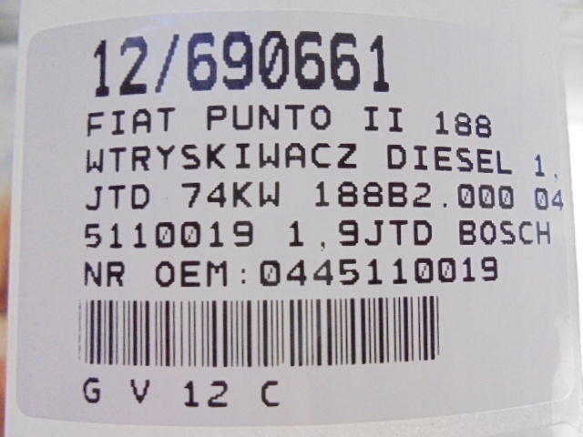фото №7, Fiat punto ii форсунка дизель 0445110019 1,9jtd