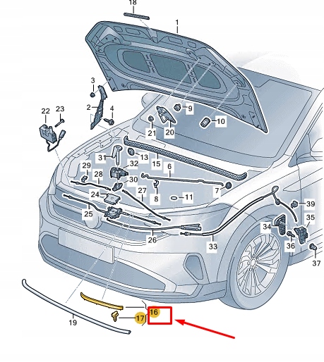 фото №1, Vw taigo cs передняя часть left bonnet уплотнитель 2g7823707
