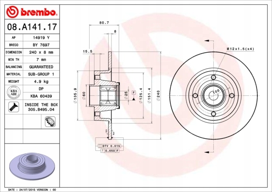 фото №3, Гальмівні диски гальмівні колодки задня brembo renault twingo ii