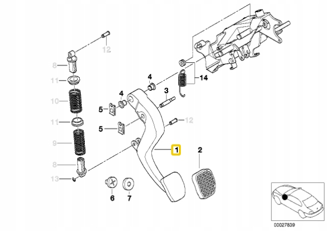 Kupplungspedal bmw e39 e60 e61 e63 e64 x5 e53 оригінальний 35311161586 Зі Шроту