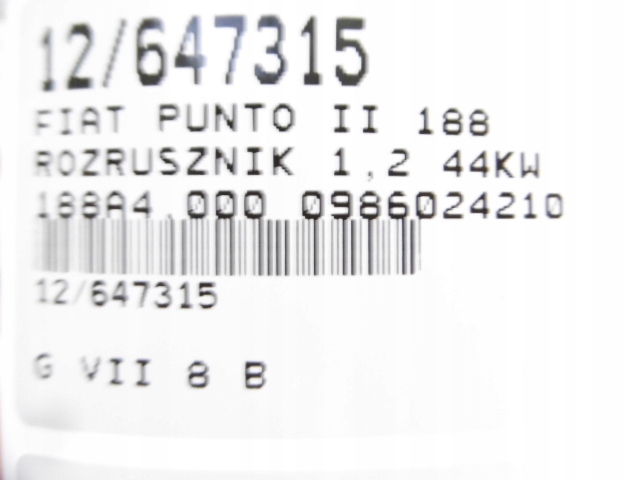 фото №8, Fiat punto ii стартер 0986024210 1,2