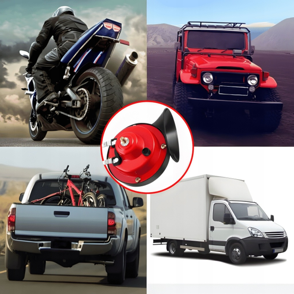 фото №7, Клаксон автомобильный червяк сигнал звуковой dwutonowy 12v 300db красный