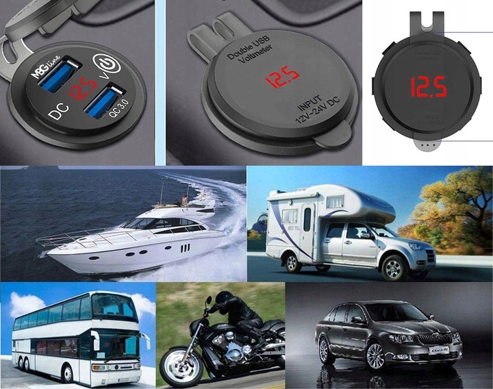 фото №7, Зарядное устройство motocyklowa 2x usb qc3.0 woltomierz cd3