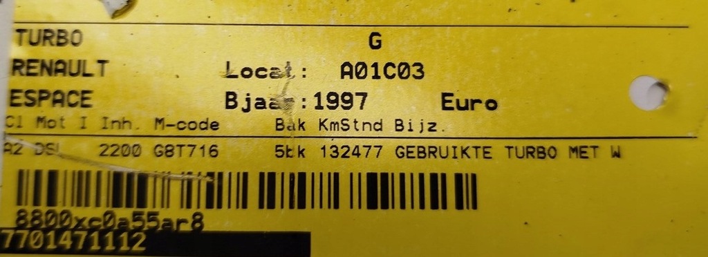 фото №7, Турбонагнітач renault espace 2,2 7701471112 garrett 132477 km