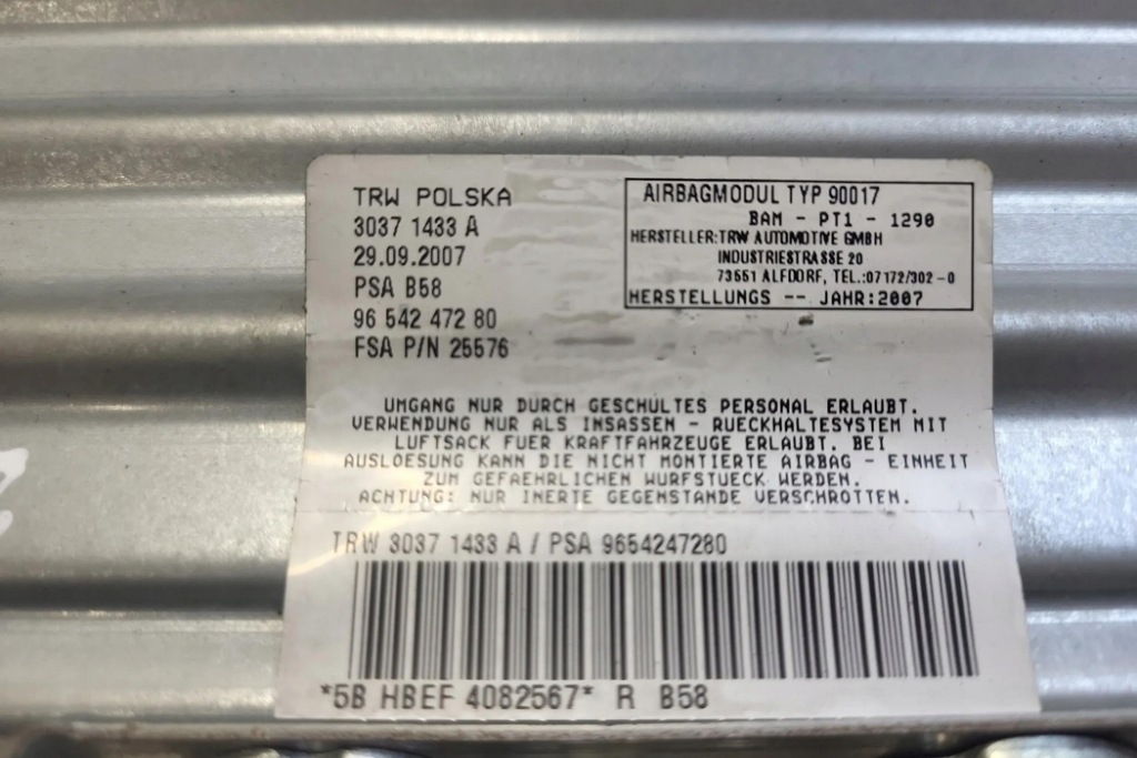 фото №7, Подушка подушка безопасности пассажира citroën c4 grand picasso i ua_ 9654247280 1.6l