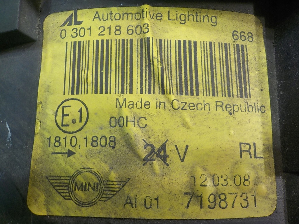 фото №6, Mini cooper one s i 1.6 b 08r cabrio 2d лампа левая перед 0301218603