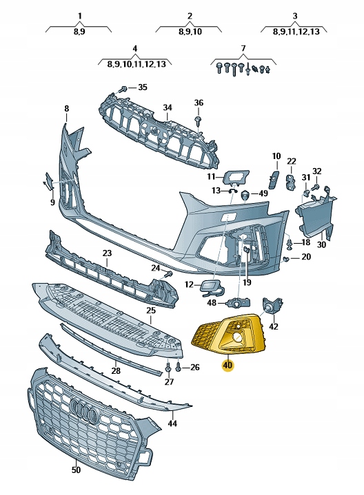 Решітка заглушка бампера перед ліва audi a5 b9 aso Недорого