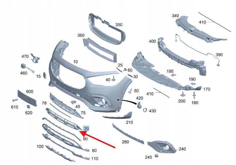 фото №1, Решітка решітка радіатора нижня бампера перед mercedes gla w247 оригінальний номер a2478859903