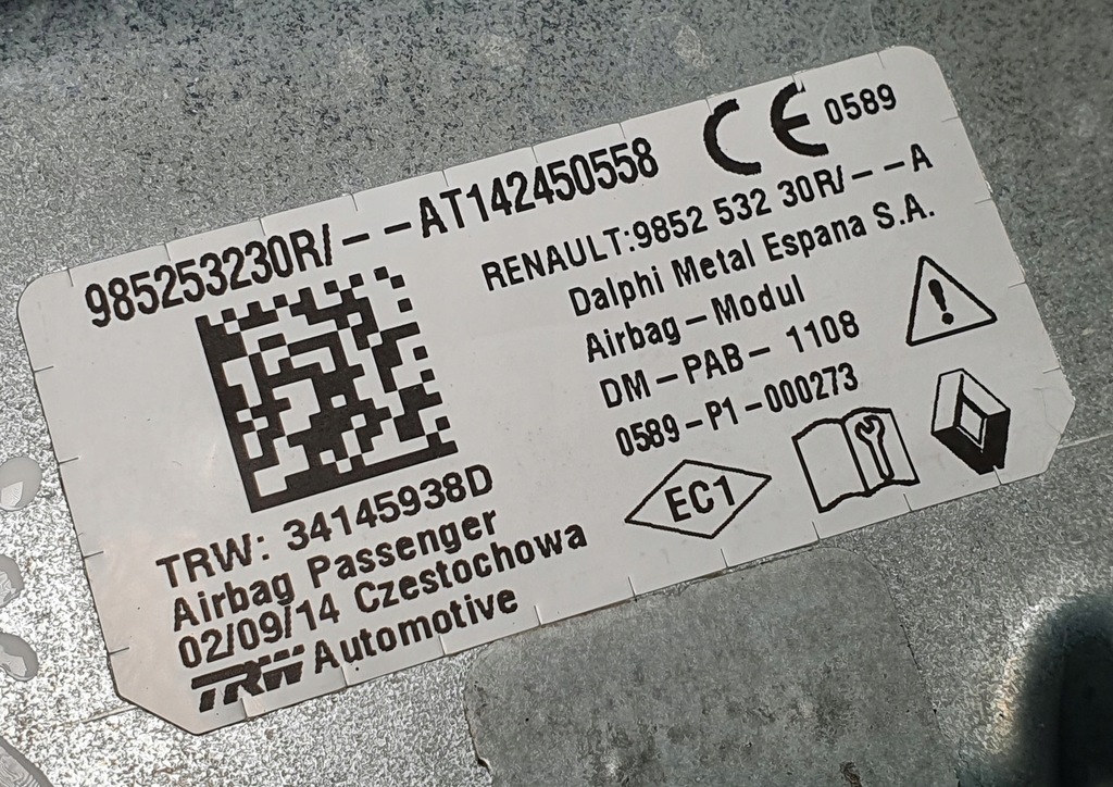 фото №3, Подушка подушка безопасности пассажира renault twingo iii