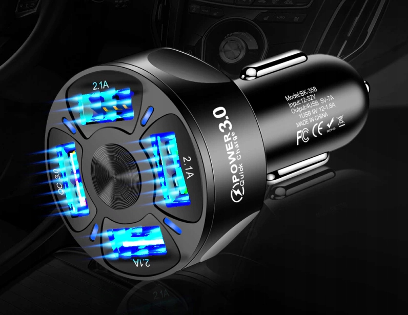 фото №7, Стекло зарядное устройство автомобильная 4x usb 3a qc3.0