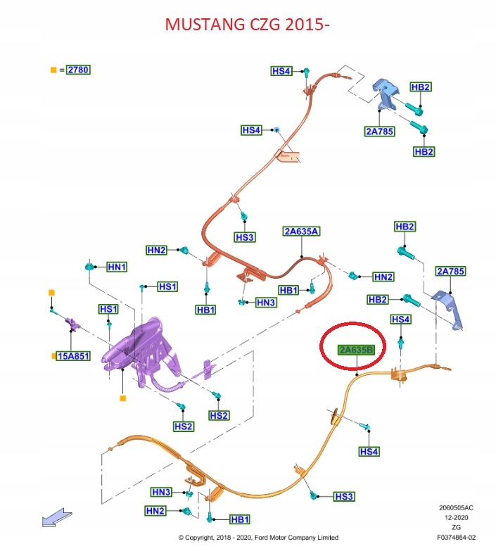 фото №7, Ford трос левая тормоза ручного mustang 2015 - 24 2067580 _ fr3c-2a809-ae