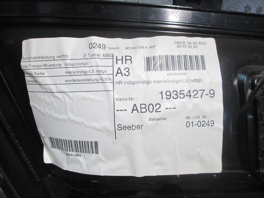 фото №4, Обшивка оббивка правий задня audi a3 8p 3d 03-