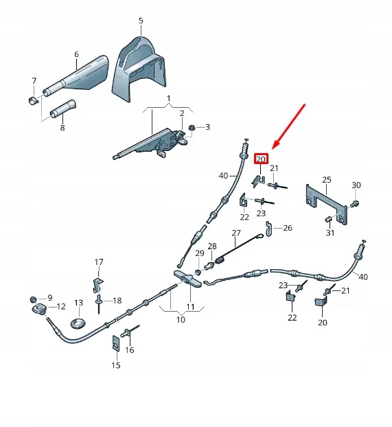 фото №1, Vw transporter t6 hand brake кабель rear правый кронштейн 7h0711444a